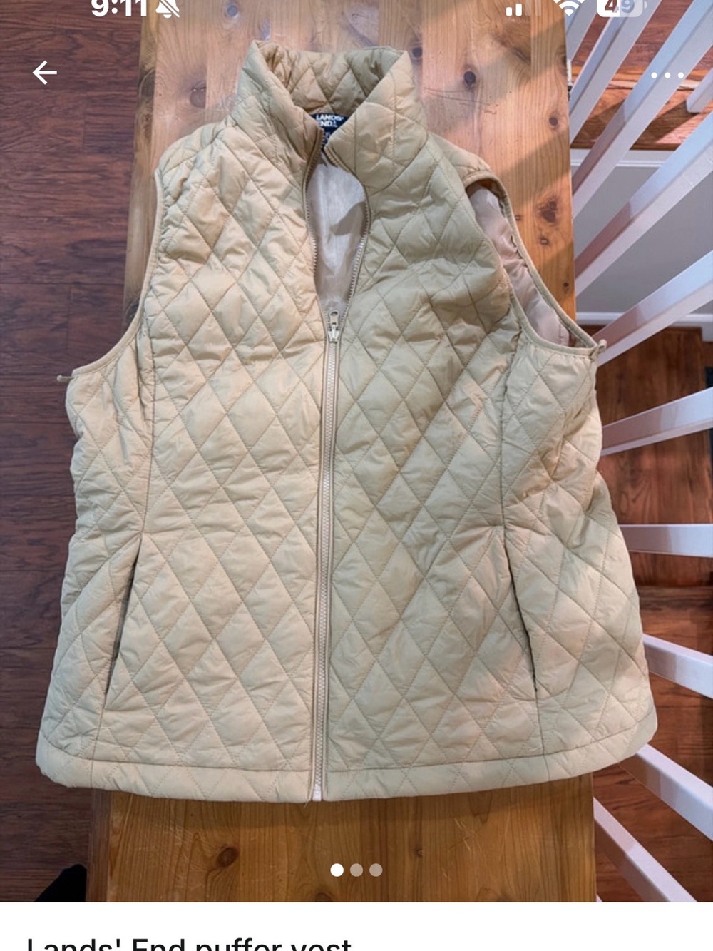 Lands' End Quilted Puffer Vest in Light Beige